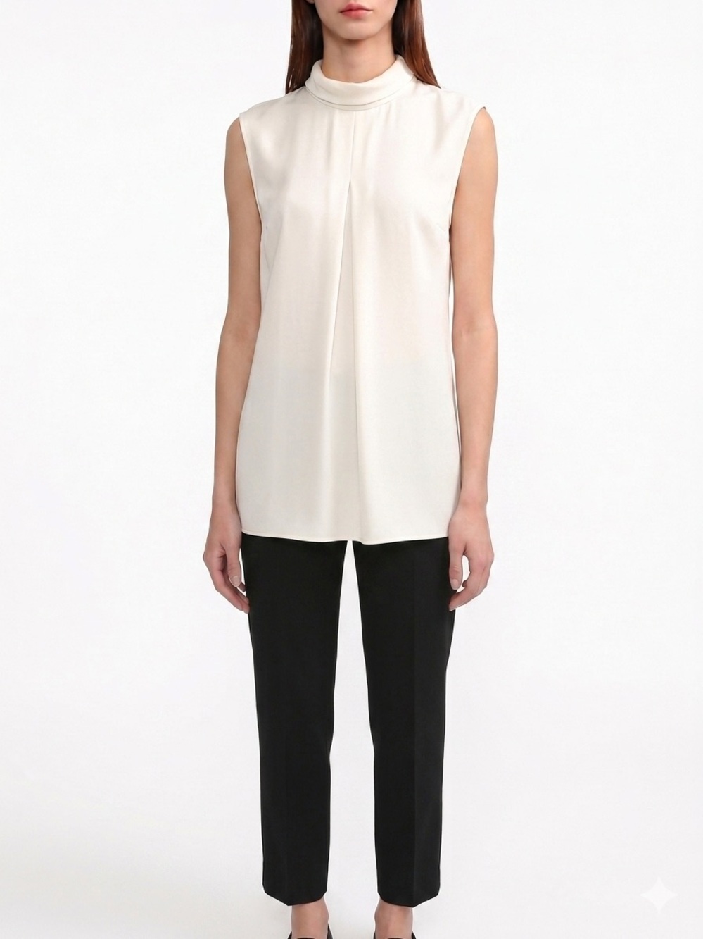 3.1 Phillip Lim Cream Off White Oversized Satin Pleated Tunic Shirt Collar 6 M S